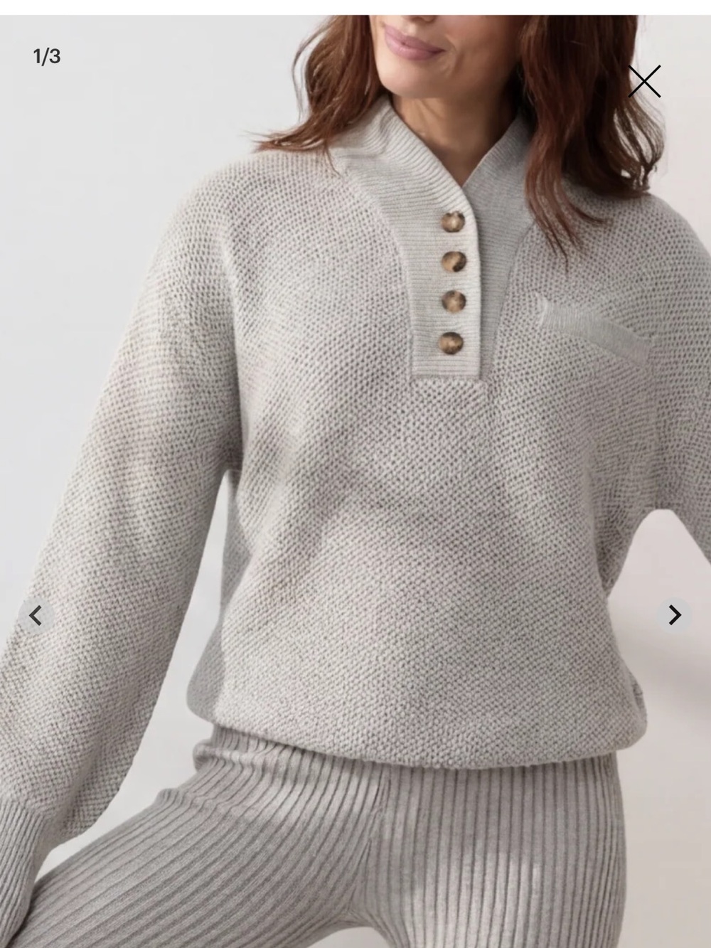 Lunya Sweater Size XS/S Gray Cozy Organic Cotton Pocket Henley Lounge fall vibes